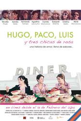 Hugo, Paco, Luis y tres chicas de rosa