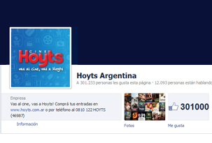 Hoyts superó los 300.000 seguidores en Facebook